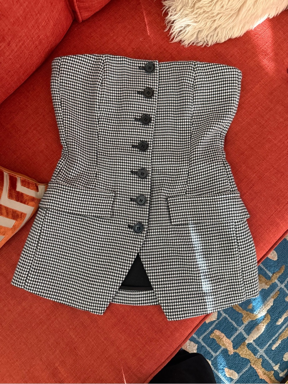 NWT Favorite Daughter Black & White Houndstooth Strapless Button-Front Bodysuit